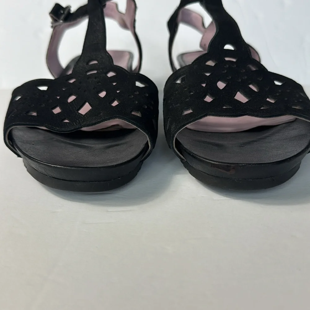 DAVID TATE Oda Shimmer Womens Black Open Toe Wedge Slingback Sandal Size 10.5WW